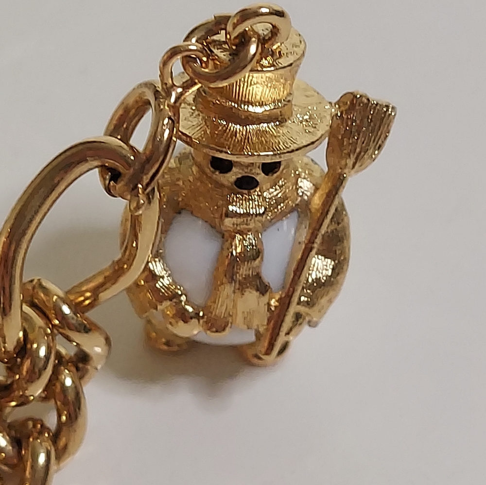 MONET Signed Gold Toned Four Dangle Removable Playful Charm Statement Bracelet - Picture 8 of 16